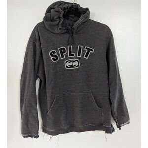 Vintage Split Hoodie Gray Small Distressed Y2K Skater Grunge